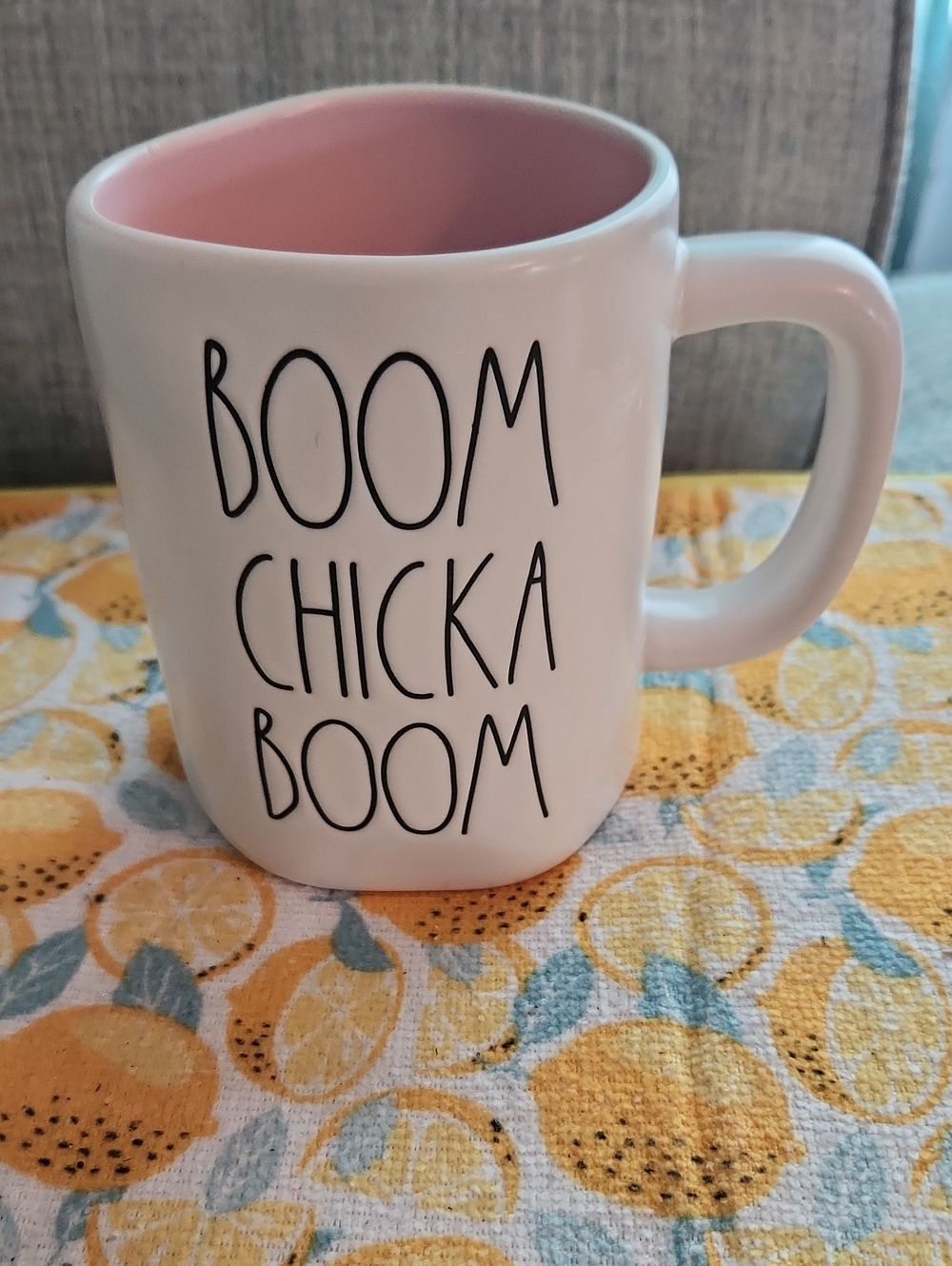 Rae Dunn White Mug with Pink Interior - BOOM CHICKA BOOM